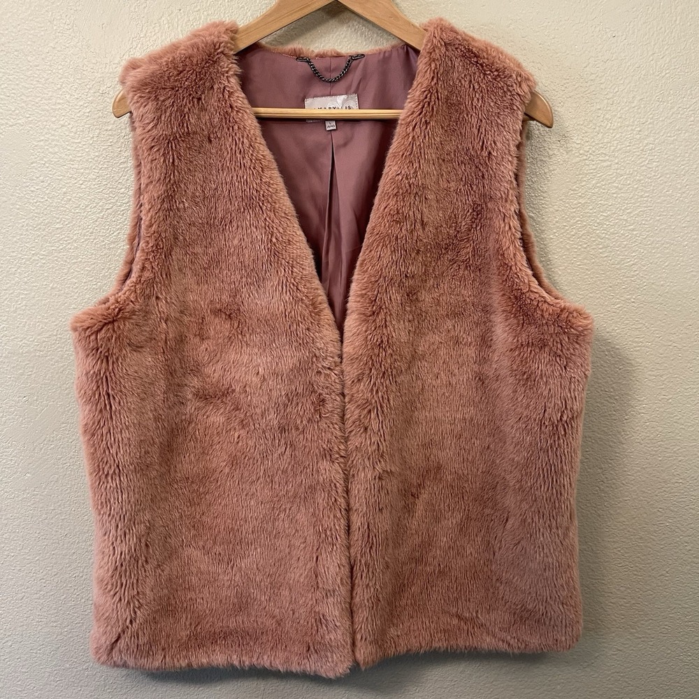 Amaryllis‎ Faux Fur Plush Teddy Vest  Dusty Rose Coquette Y2K Glam Boho Sz L EUC